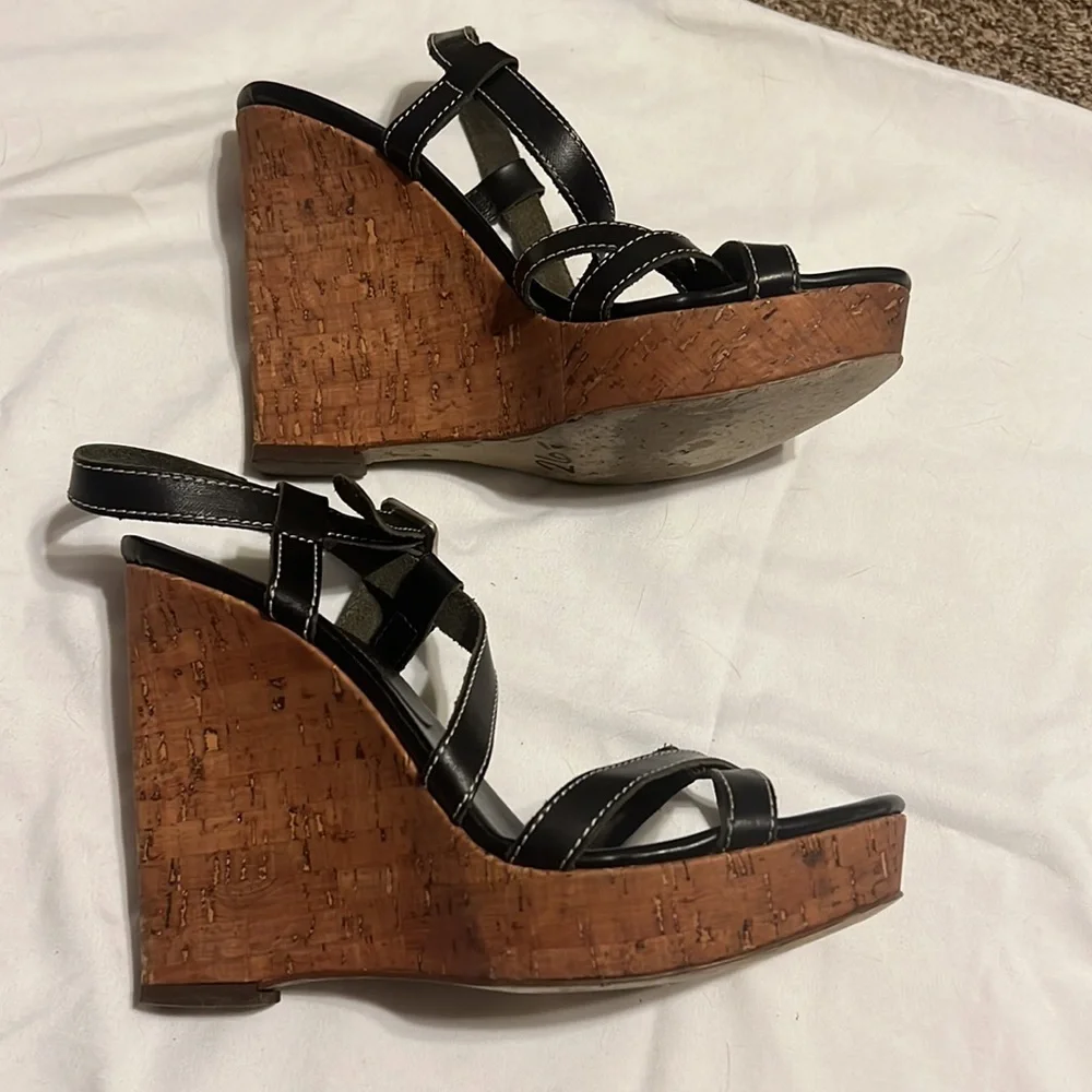 Kors Michael Kors black leather strappy sandal with cork platform